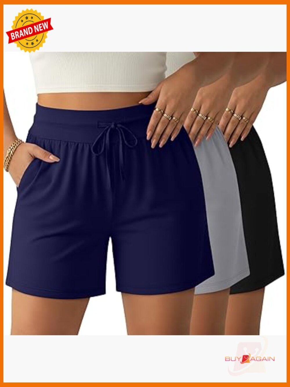 3 Pack Plus Size Sweat Shorts with Pockets, Drawstring Lounge Shorts